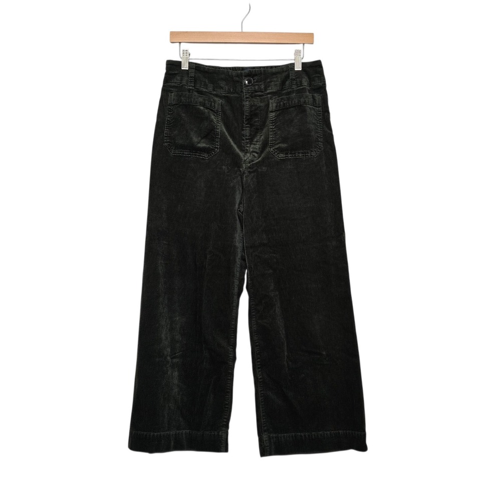 Maeve Anthropologie The Colette Dark Green Corduroy Wide Leg Pants 32 High Rise